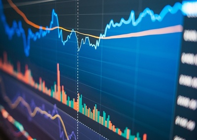 Cryptocurrency market chart with price and volume indicators
