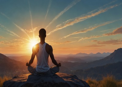 A person meditating during sunrise.