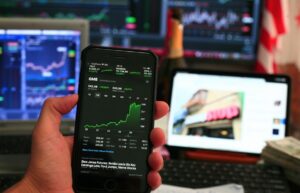 Smartphone showing stock market chart