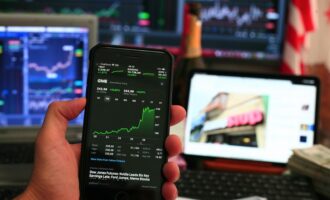Smartphone showing stock market chart