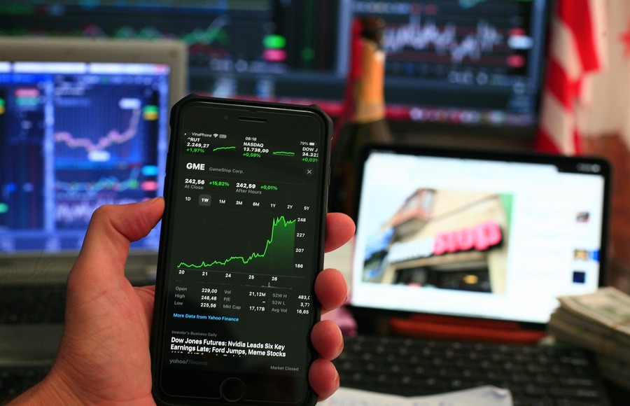 Smartphone showing stock market chart