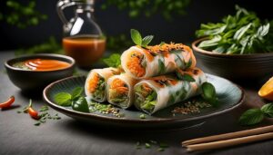veg spring rolls served on a plate