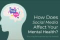 Illustration of a human head with social media icons showing mental health impact