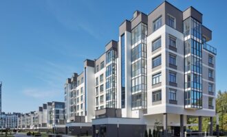 Modern apartment buildings with balconies