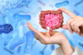 3D illustration of human gut microbiome and intestines representing gut health and immunity